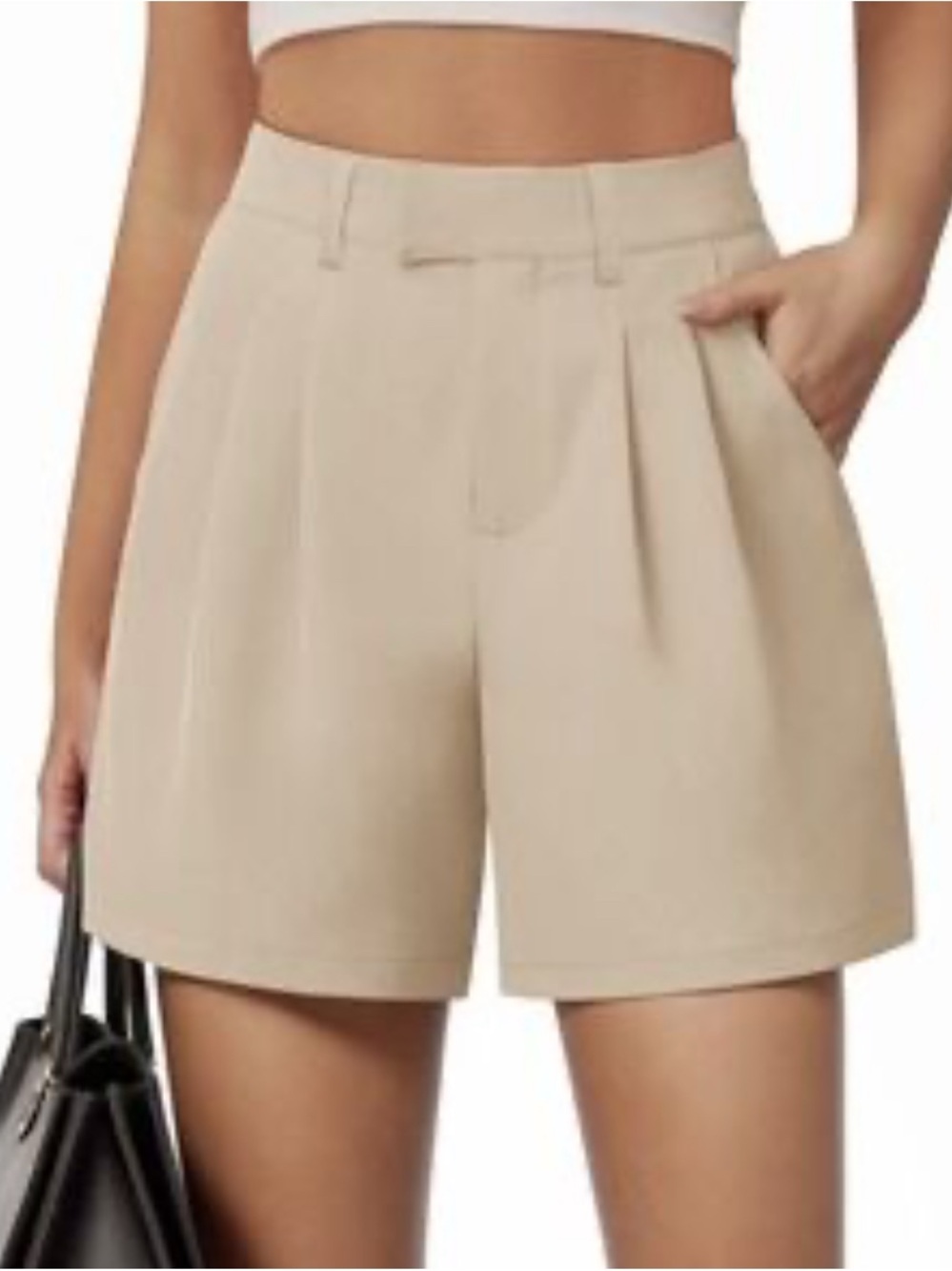 Cider Beige High-Waist Pleated Bermuda Shorts